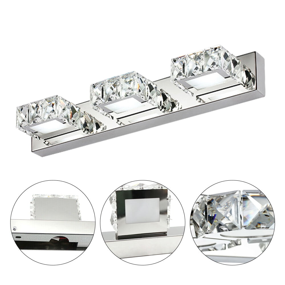 LED Silver Modern Wall-Mounted Makeup Front Mirror Light Vanity Wall Lamp Acrylic+Crystal For Bathroom