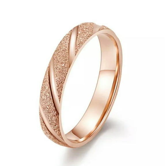 4MM Pearl Sand Twill Bands Rose Gold Titanium Steel Women Wedding Ring Size 6-11