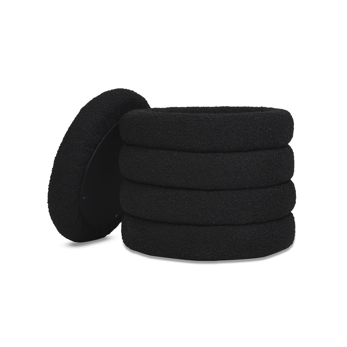 Fuji 19" Oversized Round Storage Ottoman Ebony Black Boucle