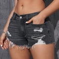 thumbnail image 3 of UDAUDU Women's Shorts Jeans Y2k Summer Vintage Low Rise Ripped Distressed Skinny Cute Mini Denim Shorts Black 2XL, 3 of 4