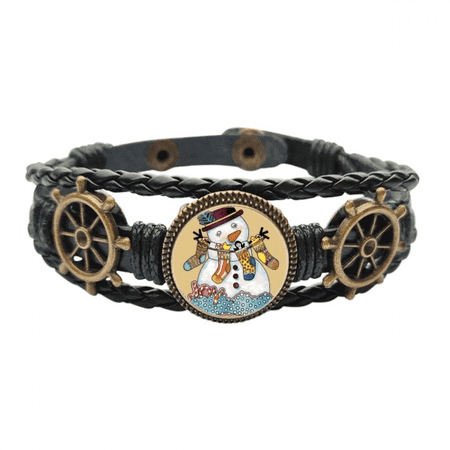 mas Snowman Sock Festival Leather Braided Ocean Bracelet Wristband