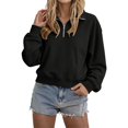 thumbnail image 2 of Fleece Cropped Sweatshirt for Women Half Zip Mock Neck Sweatshirts Long Sleeve Lightweight Pullover Tops Drop Shoulder Casual Y2k Clothes fall outfits for women Black XL, 2 of 8
