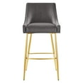 thumbnail image 5 of Bar Stool Chair Barstool, Grey Gray, Velvet, Modern Contemporary, Mid Century Bar Pub Cafe Bistro Hotel Lounge Dining Kitchen, 5 of 8