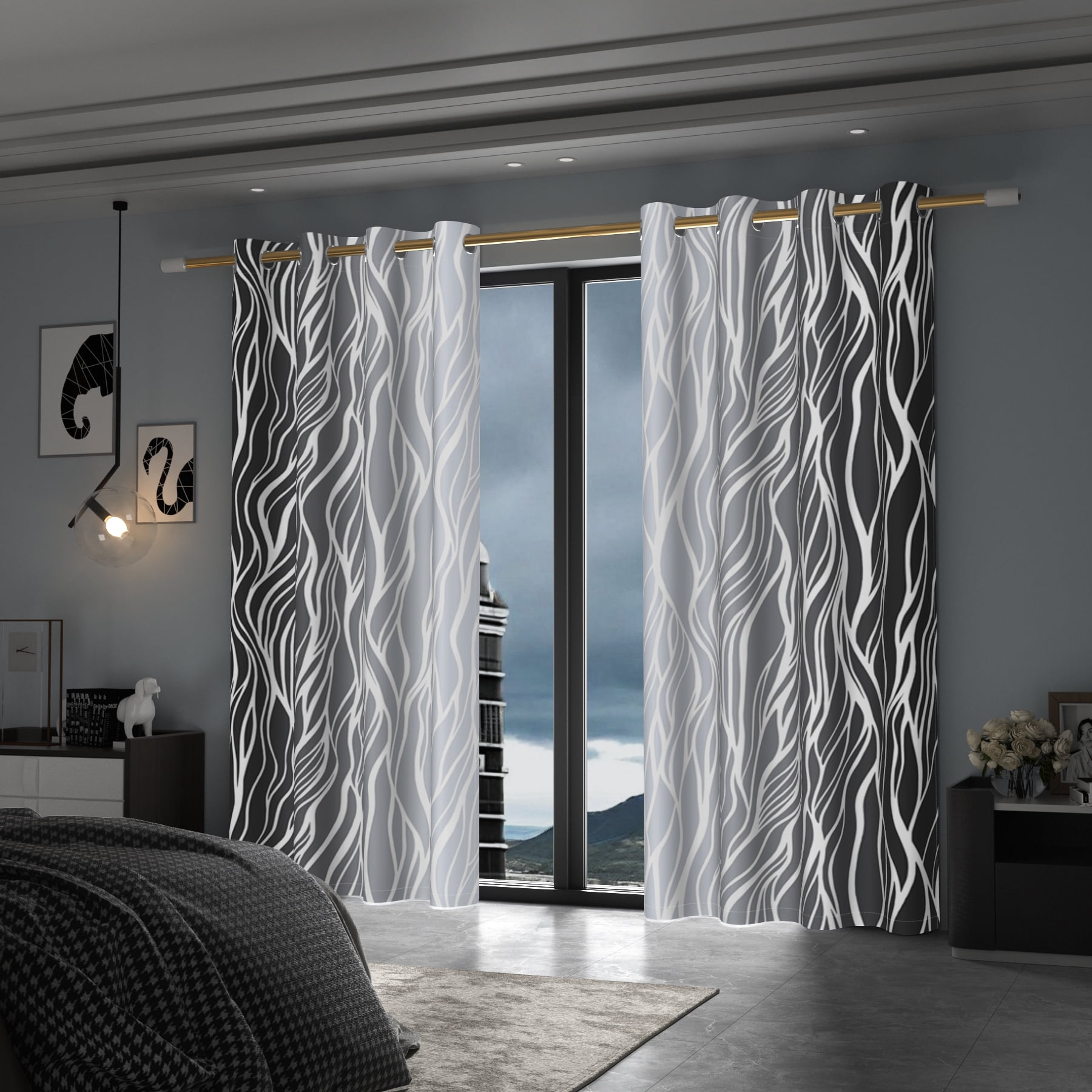 Lfeey Gradient Stripe Blackout Curtains, Grommet Curtains for Modern Living Room Bedroom, Gray Black, 52x84 inch