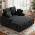 thumbnail image 4 of FIONA’S MAGIC 53" Oversized Chaise Lounge Chair with 4 Striped Pillow, Velvet Full Size Chair Bed for Living Room, Bedroom, Dark Gray, 4 of 10