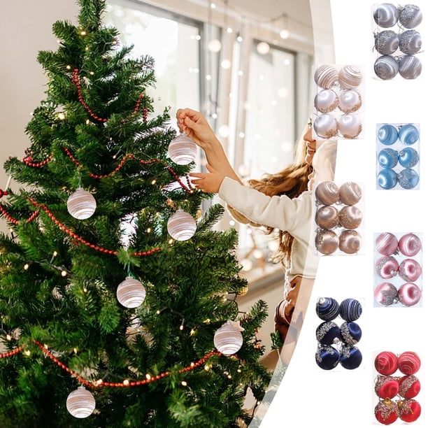 Juego de Bolas Navideñas Antiguas, Azul Oscuro, 6 Piezas, 8 Cm (3,15 Pulgadas), Adornos de Pvc, Caja Colgante | Kit de Bolas Colgantes para Decoración Navideña