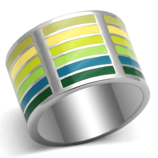 High polished (no plating) Stainless Steel Ring with Epoxy in Multi Color for Women Multi Color Stone Color Style TK819 Size 5