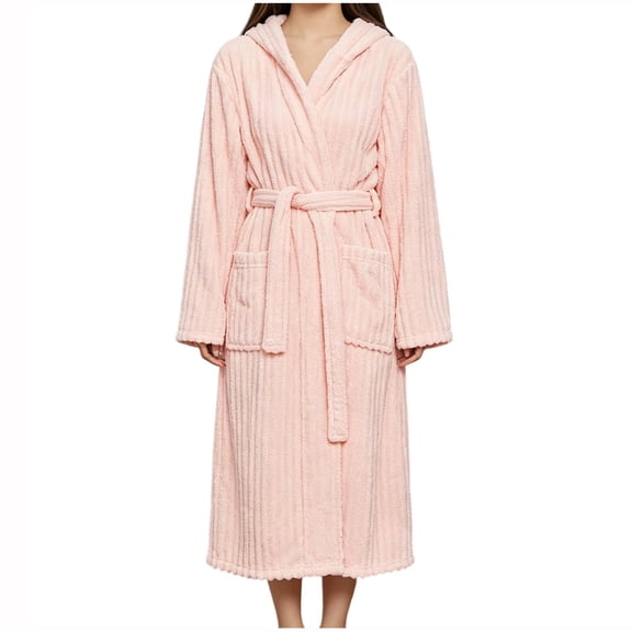 Kaemgyyd Women Hooded Towel Robe Absorbent Quick-Dry Robes Soft Cozy Long Bathrobe for Daily Outfit(Pink,One Size)