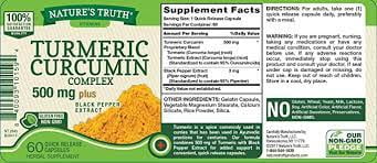 Natures Truth Turmeric Curcumin Complex 500 mg Plus Black Pepper Extract Quick Release Capsules 120 ea (Pack of 6)