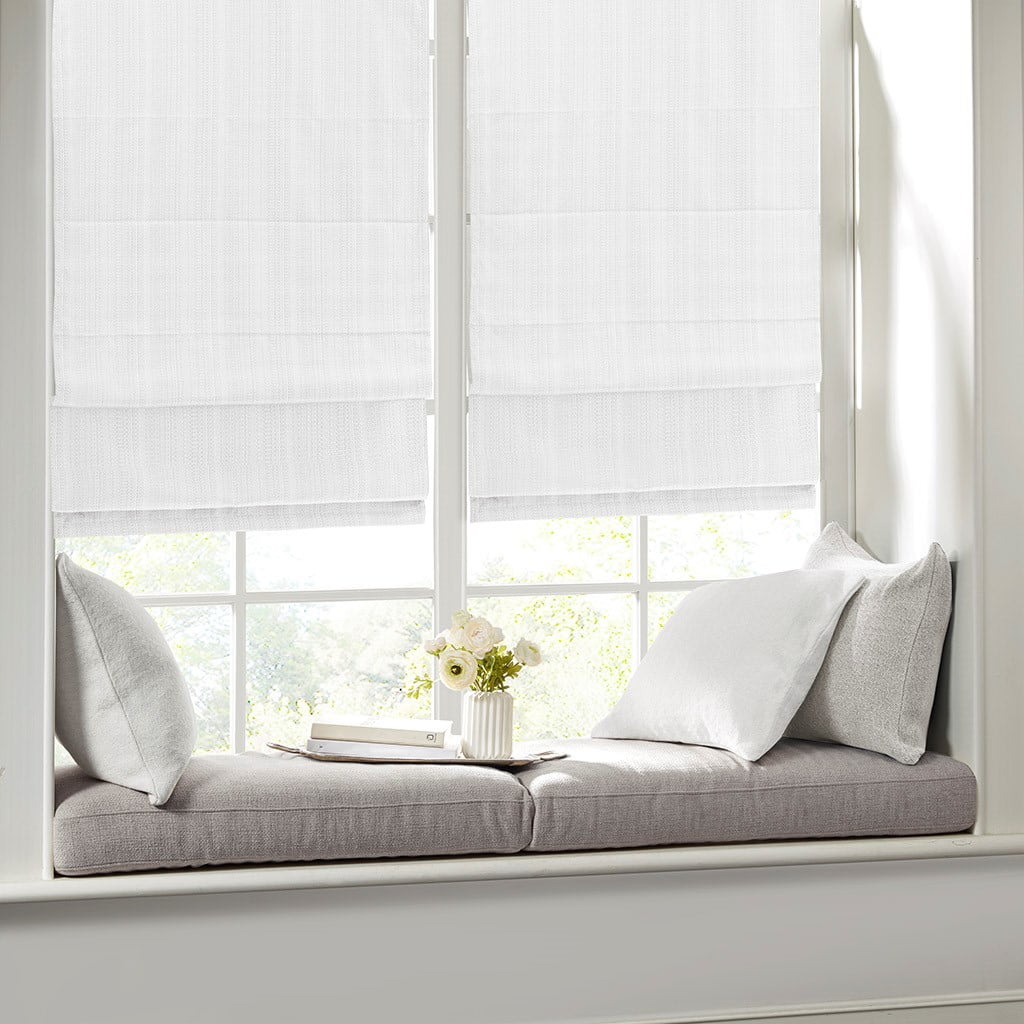 MAYEERTY Basketweave Room Darkening Cordless Roman Shade, White, 64" L x 34" W