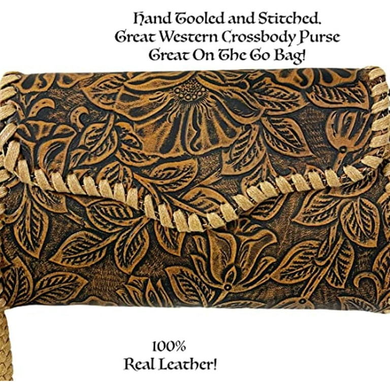 RAWHYD Crossbody Tooled Leather Purse, Western Handbag with Adjustable Strap,  Sunflower Purse for Women 