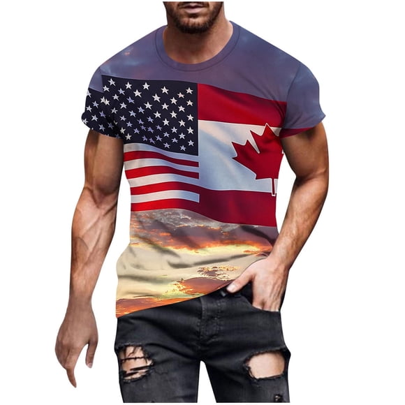 Mens Casual Pantalones Cortos Raya Impresión Suéter Fitness Deportes Camiseta, Poliéster Cuello Redondo Blusa para Al Aire Libre, Diario Y Primavera Verano Desgaste