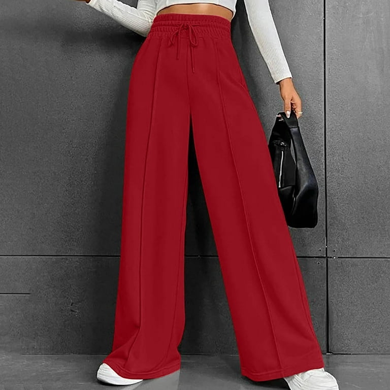 Oalirro Dress Pants for Women High Waisted Wide Leg Dress Pants for Women  Fall and Winter Fashion Casual Slacks Red 2XL 