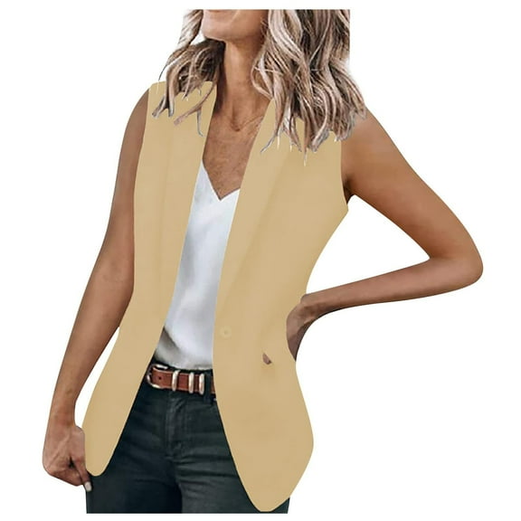 Meichang Sleeveless Blazers for Women Summer Casual Open Front Jacket Lapel Work Office V Neck Suit Work Office Slim Cardigan