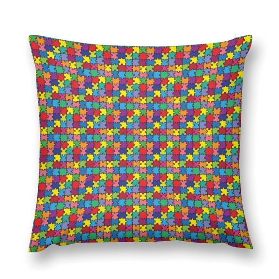 Colorful Puzzle Piece Pillow Covers, Square Soft Decorative Throw Pillowcases Short Plush Cushion Case Suitable for Sofa Bedroom Living Room Office Car Home Decor 16 "×16 "
