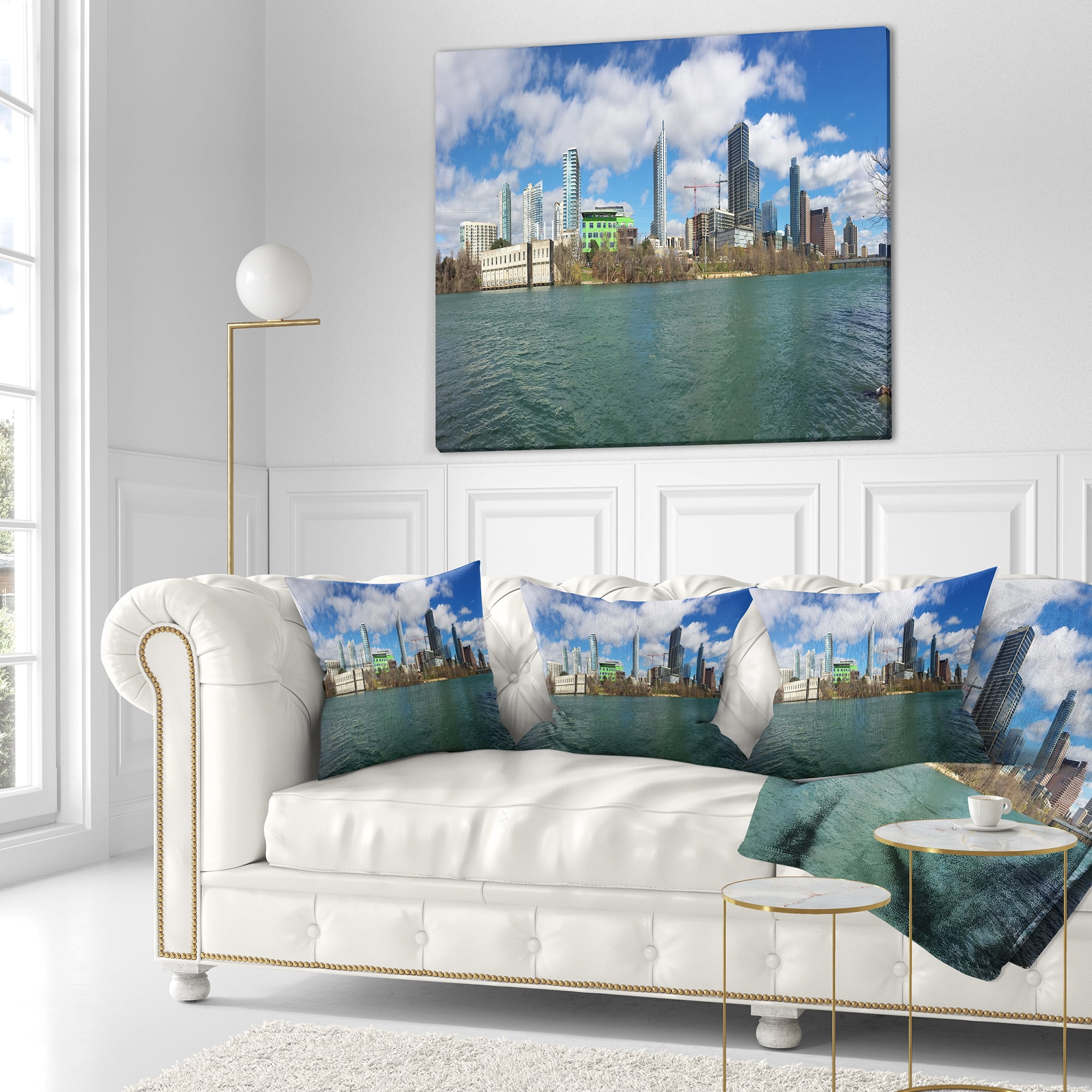 Designart Austin Skyline on Sunny Day - Cityscape Photo Throw Pillow - 16x16