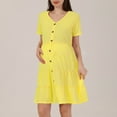 thumbnail image 2 of Fesfesfes Button Front Maternity Dress Short Sleeve Solid Color Casual Comfortable Pregnancy Dress for Women Breastfeeding Friendly(Yellow,M), 2 of 8