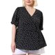 thumbnail image 3 of Blude talgrande pamujer con cuello en V y lunares, mancorta, peplum Negro 3X, 3 of 6
