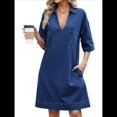 thumbnail image 2 of Vestido Camisero Vaquero para Mujer, de Verano, con Cuello en V, Minivestido Informal con Bolsillos. Azul Oscuro L, 2 of 9