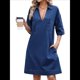 thumbnail image 2 of Vestido Camisero Vaquero para Mujer, de Verano, con Cuello en V, Minivestido Informal con Bolsillos. Azul Oscuro L, 2 of 9
