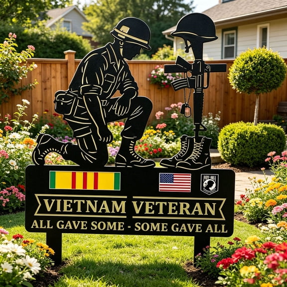 Military Garden Yard Art Decor, Rust Proof Metal Ground Stake Ornament, Patriotic Outdoor Courtyard Lawn Statue Gift