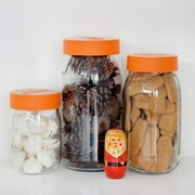 Le Parfait Screw Top Jar - 1L Wide Mouth French Glass Storage Jar w/Orange Plastic Lid, 32oz/Quart (Pack of 4)