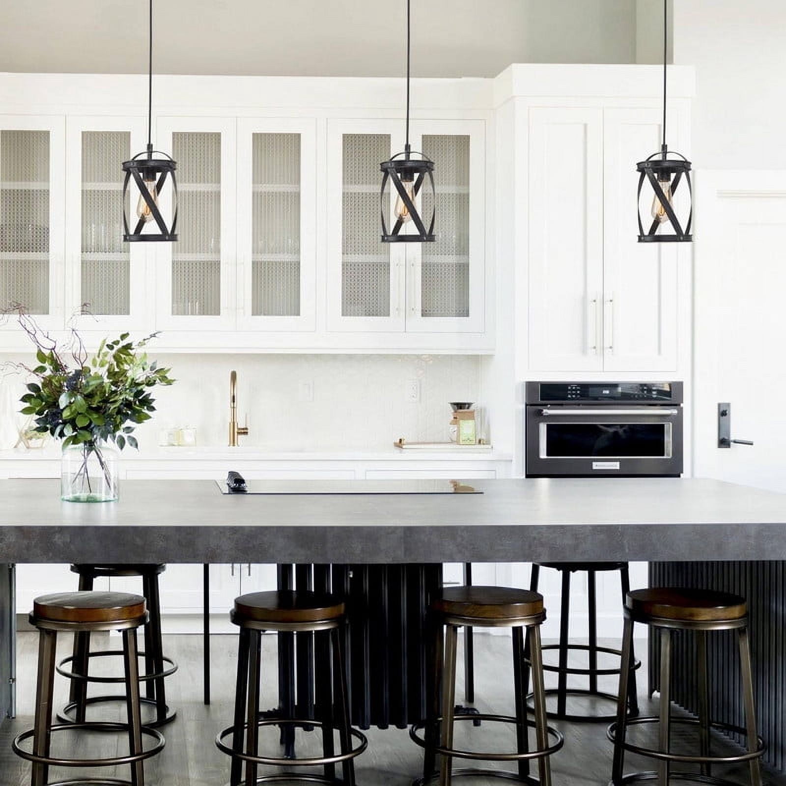 LNC 1-Light Brushed Silver Black Industrial Lantern LED Mini Kitchen Island Light