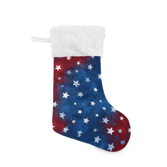 Christmas Stocking with Hanging Loop for Family Holiday Ornament Red White and Blue Stars Pattern