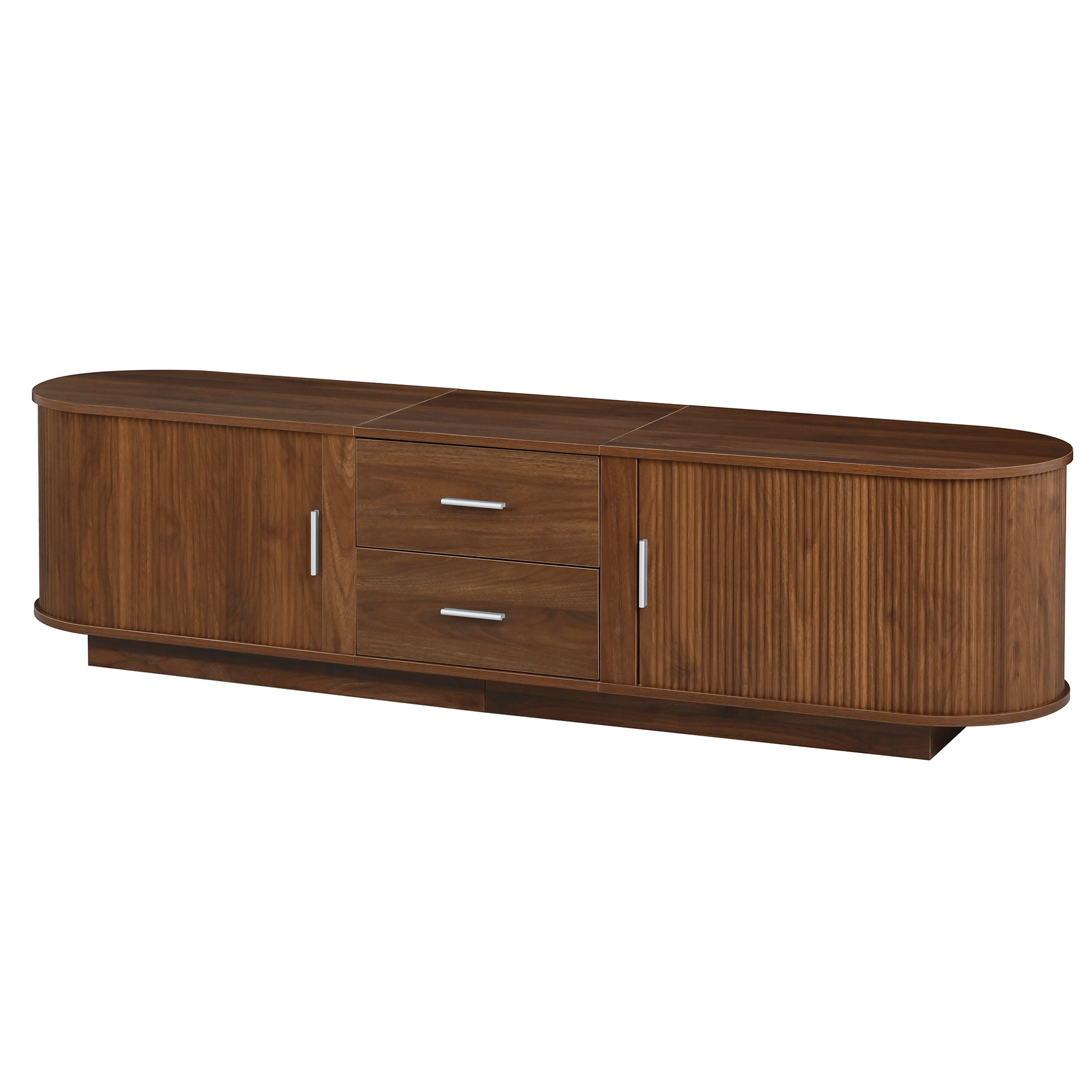 Homy Casa 70.8" TV Stand, Fluted Media Console with Drawers, Walnut Brown