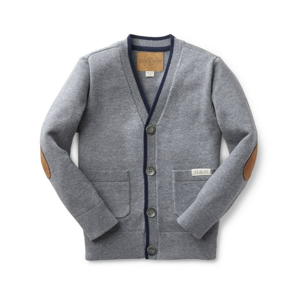 Hope & Henry Boys' Tipped Cardigan Sweater With Elbow Patches Medium