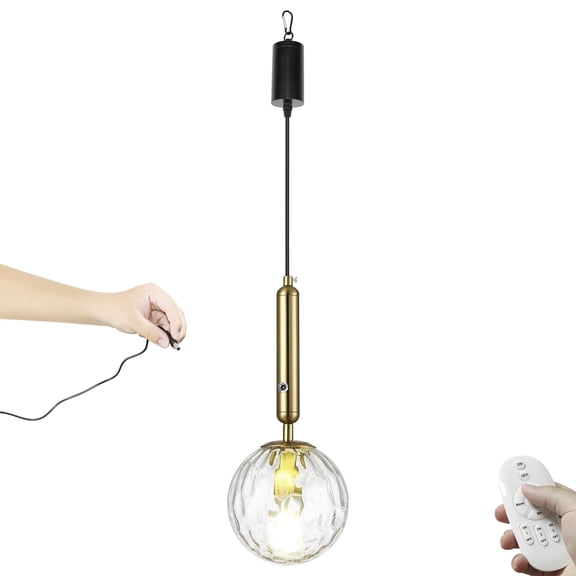 Kiven Battery Operated Pendant Light with Remote Control,3W Rechargeable Hanging Pendant Light Adjustable Height with Glass Lampshade G9 Socket for Kitchen Island Home Decor TB2571-0