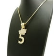 thumbnail image 3 of Stone Stud Tilded Crown Number Pendant with 2mm 24" Box Chain Necklace, 5, Gold-Tone, 3 of 4
