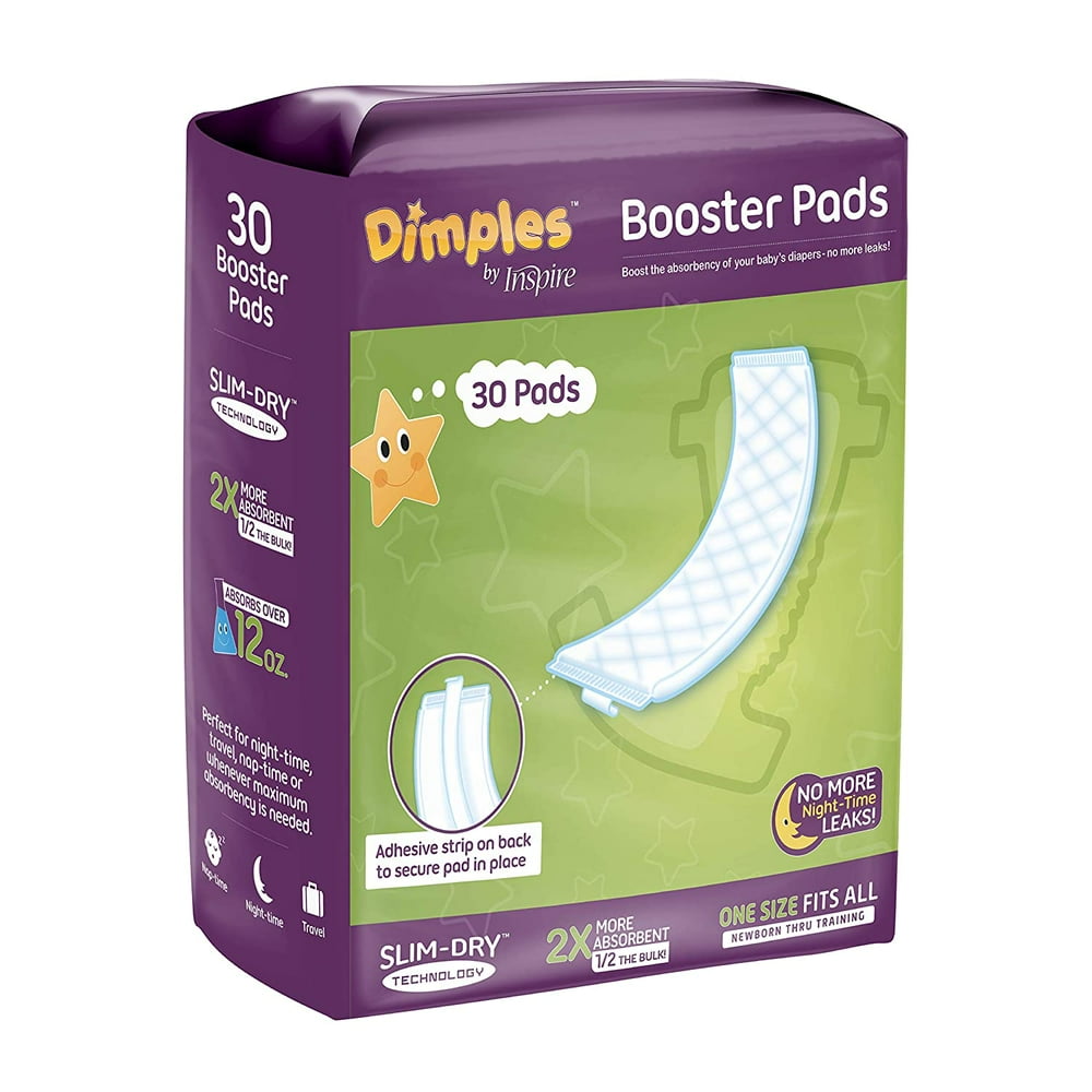 Dimples Booster Pads, Baby Diaper Doubler with Adhesive 1 Size Fits