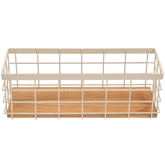 Wrought Iron Storage Basket Kitchen Metal Organizer Wall-mounted Rack Shelf Bins White