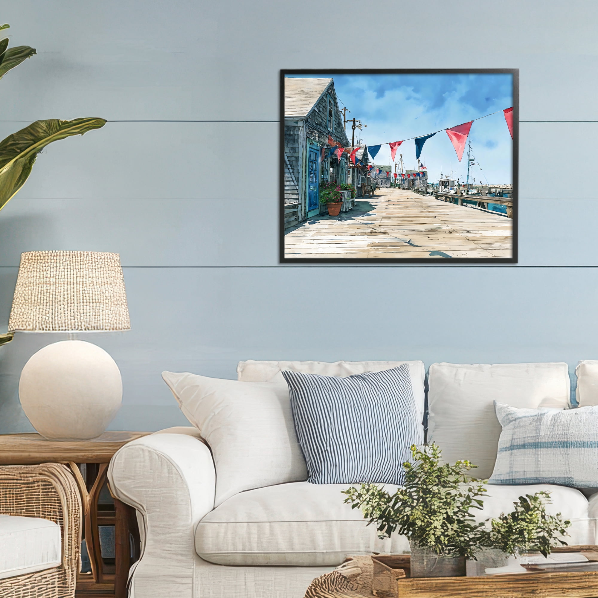 Stupell Industries Seaside Fishing Wharf Black Framed Giclee Art, design by Franklyn Gregory
