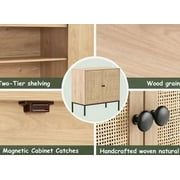Brafab 63 Buffet Sideboard Cabinets, 4 Door Rattan Storage Cabinet Accent Entryway Chest Console Table Liquor Wood Cupboard for Dining Room, Living Room, Kitchen,63 X 31.5 X 15.75 Inches,Oak Color