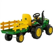 12 V Peg Perego John Deere Ground Force Extra-Large 12 Volt Ride-On Tractor with Trailer & FM Radio, Durable Design for Kids Ages 3-7