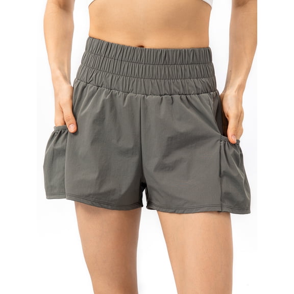 Pantalones cortos de running para mujer 2 en 1 con bolsillos y cinturilla ancha.