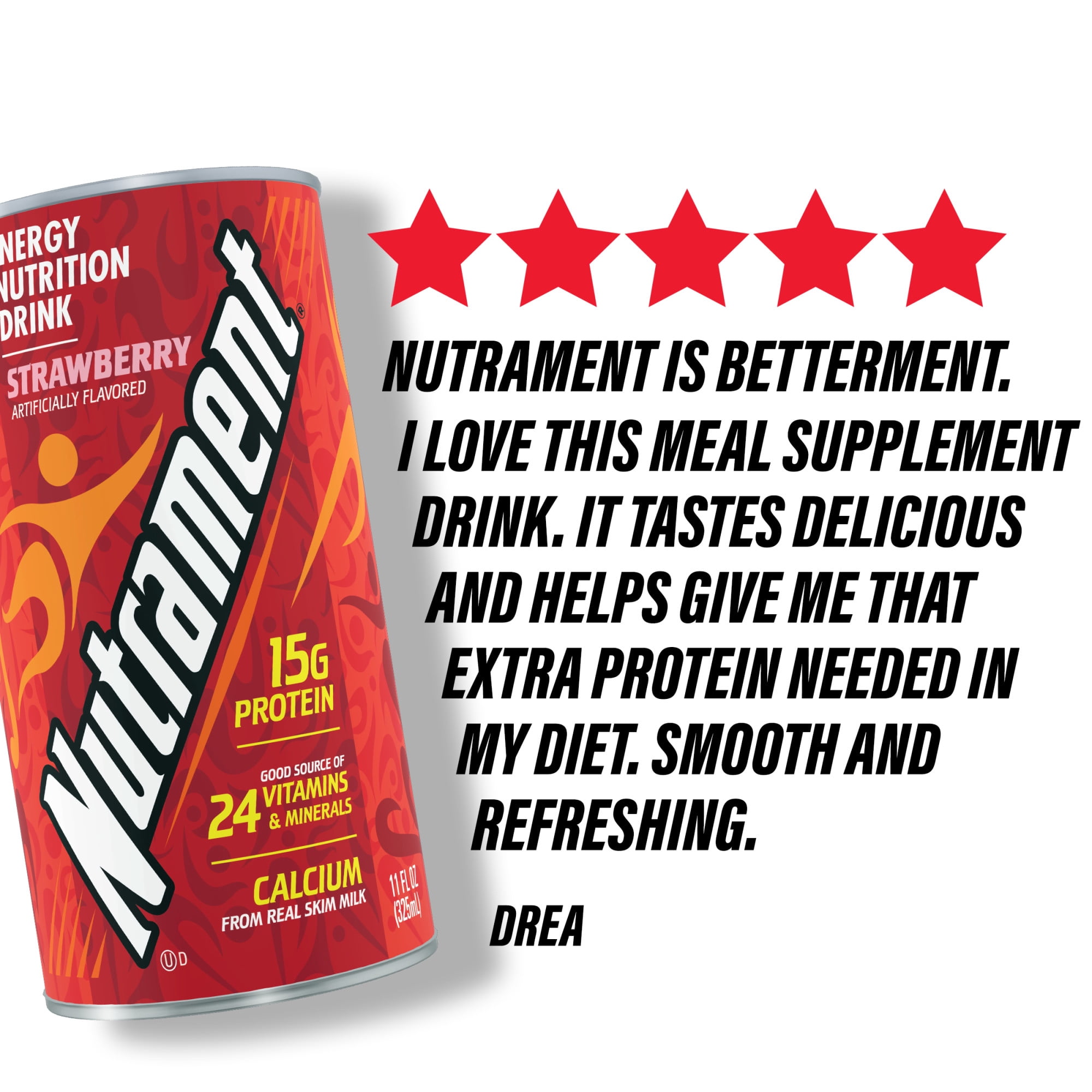 (2 pack) Nutrament Strawberry Nutrition Drink, Energy Drink with Vitamins, Minerals and Protein, 11 fl oz Can