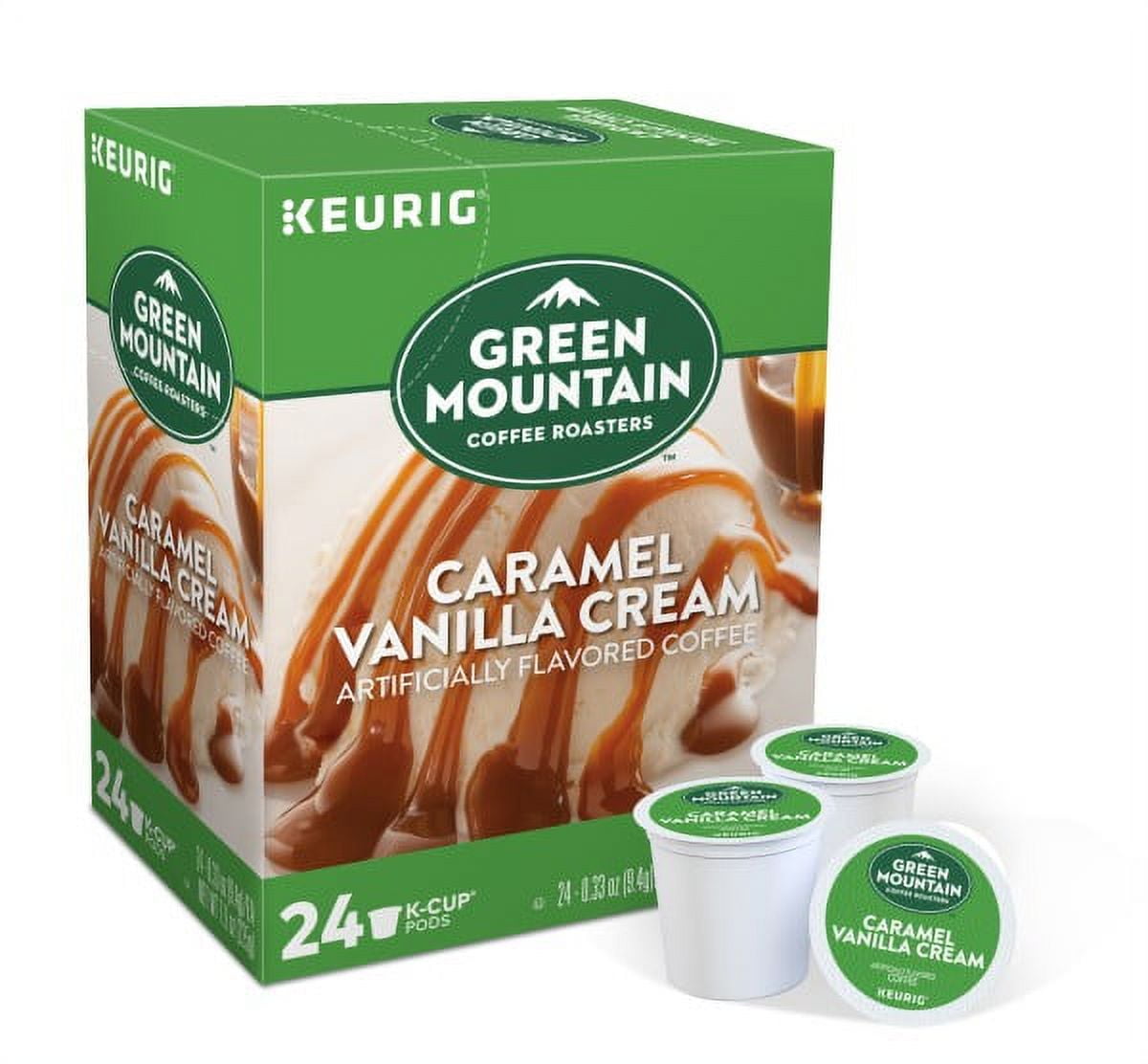 Green Mountain Coffee, Caramel Vanilla Cream, Single-Serve Keurig K-Cup Pods, Light Roast, 48 Count (2 Boxes of 24 Pods)
