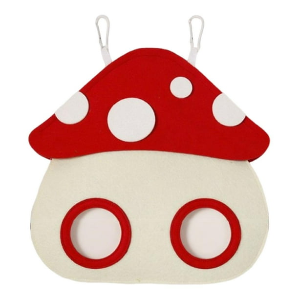 Dispensador de heno para conejos con bolsa colgante, bolsa de comida para animales pequeños para cobayas, Hongo rojo
