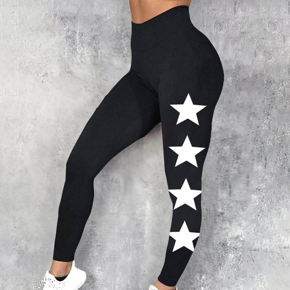 GigrtiJin Womens Tight Yoga Pants Black Straight Leg Star Printed Jogger Pants Slim Casual Gym Pants