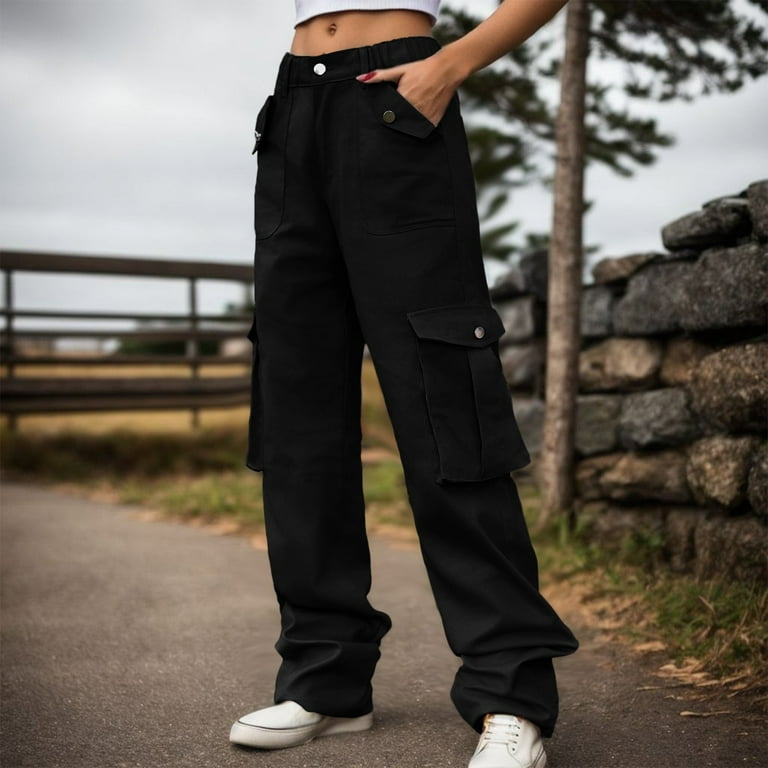 2023 Cargo Pants Woman Relaxed Fit Baggy Clothes Black Pants High Waist  Zipper Slim Drawstring Waist With Pockets Loose Plus Size Womans Parachute