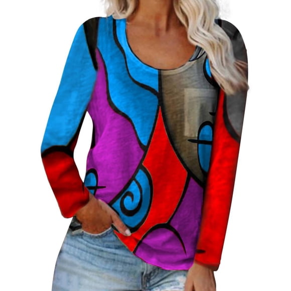 Women‘s Neck Long Sleeve Casual Color Block Pullover Tunic Blouse Tops masterly