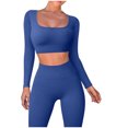 thumbnail image 2 of tarylea 2 Piece Workout Sets for Women Long Sleeve Square Neck Crop Tops High Rise Leggings Casual Ribbed Slim Fitted Yoga Outfits, 2 of 6