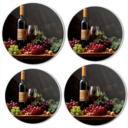 

BaHomeck Electric Stove Burner Covers Set of 4 Round Metal Gas Stove Burner Covers 8 Inch and 10 Inch Kitchen Decor Bottle Of Red Wine And Grapes On The Table