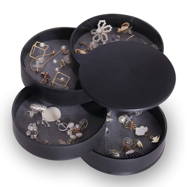 Desiderio Joyero para mujer, joyero Inmorven, bandeja para joyas, 4 niveles, giratorio, para anillos, pendientes, collares, regalo de cumpleaños, niñas y mujeres