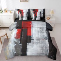 Homewish Geometric Rectangle 7pcs Bedding Comforter Set For Boys Girls Teens,Abstract Graffiti Splash Queen Bedding Sets Super Cozy,Vintage Aesthetic Queen Sheet Sets,Breathable Home Decor