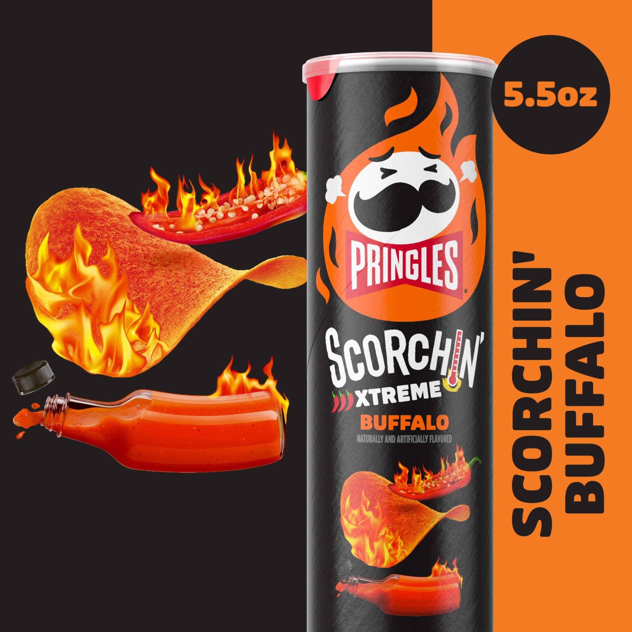 Pringles Scorchin' Buffalo Potato Crisps Chips, Spicy Snacks, 5.5 oz
