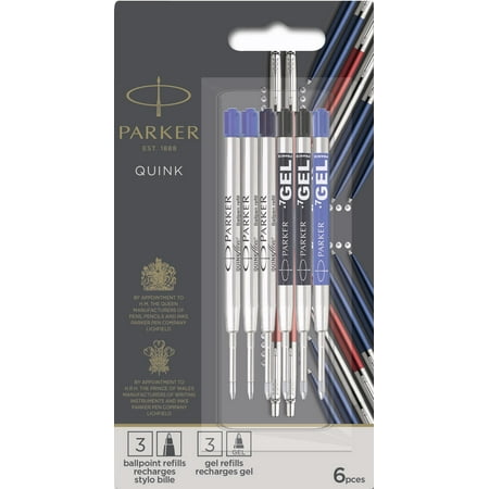 Parker Jotter London Refills Discovery Pack: 3 Quinkflow Refills for Ballpoint Pens & 3 Quink Gel